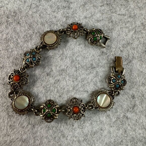 Vintage Mod- Art Multi-Stone Filigree Bracelet - Picture 1 of 5